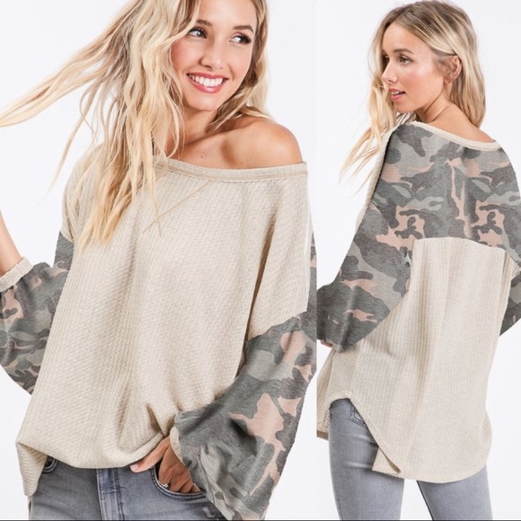 Infinity Raine Tops - WILD WONDERS THERMAL TUNIC-OATMEAL/CAMO